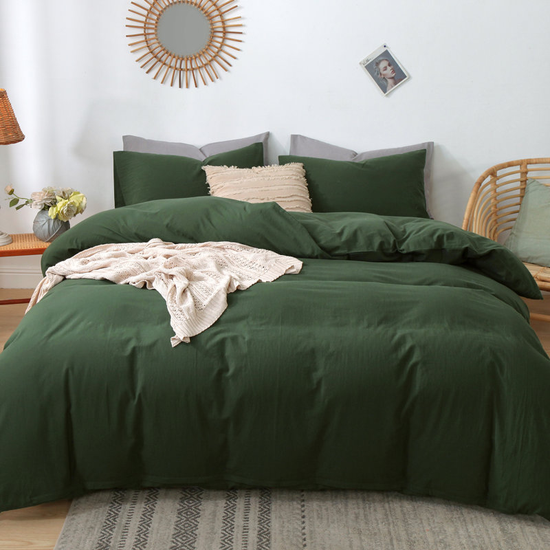 Forest Green Queen Cotton Duvet Cover Set