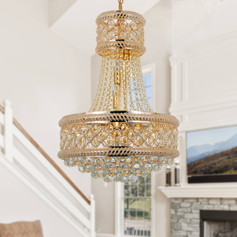 9 Light Dimmable 19 '' Tiered Chandelier with  Crystal Accents and Rose  Gold Finish