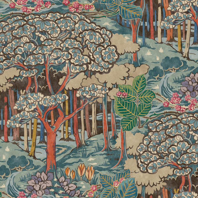 32.82' L x 27.58" W Wallpaper Roll, Red/Teal