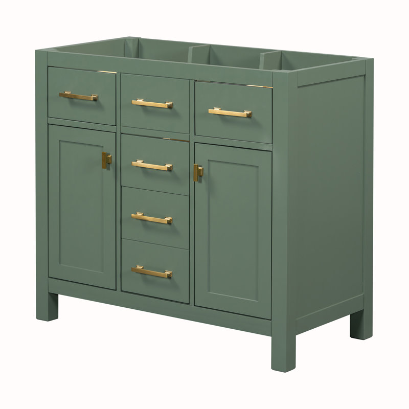 36" Green Solid Wood Bathroom Vanity Cabinet with Gold Hardware