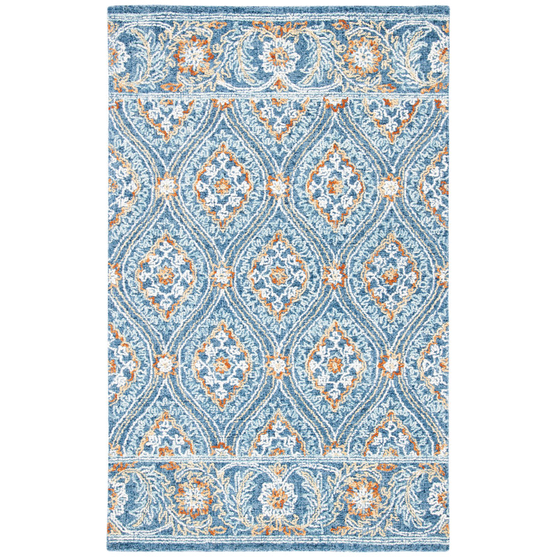 Tapis en laine / coton touffeté à la main Muhsin bleu marine / jaune, Rectangle 3 pi x 5 pi