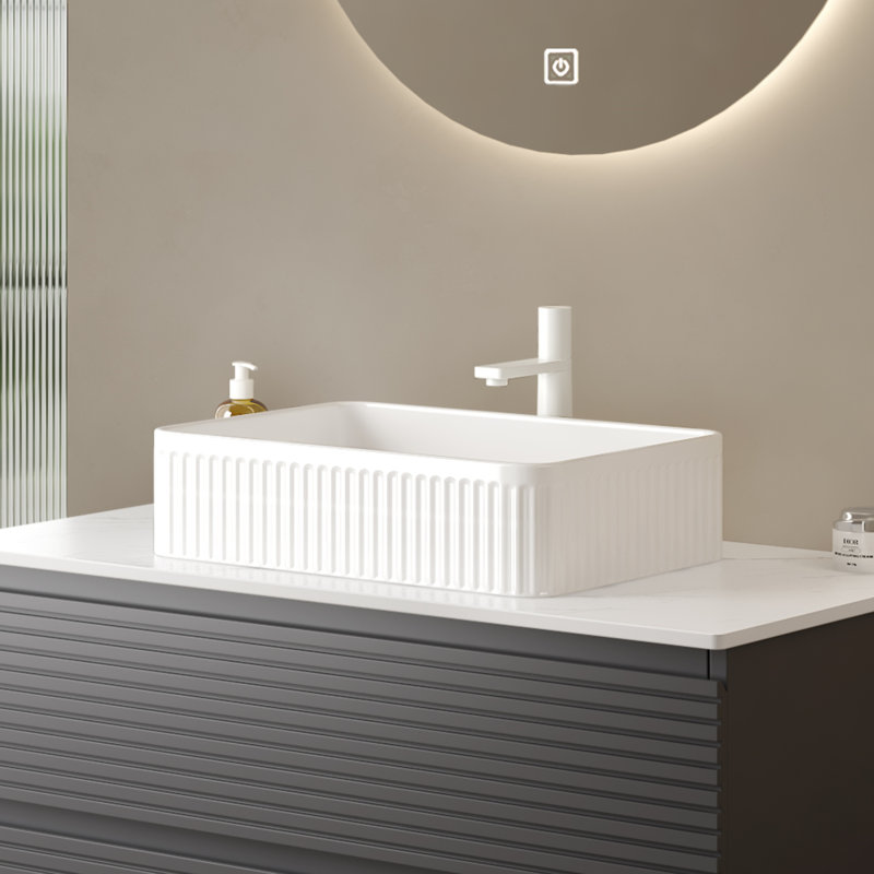 Olivia Vessel Bathroom Sink, White Rectangular, 20"