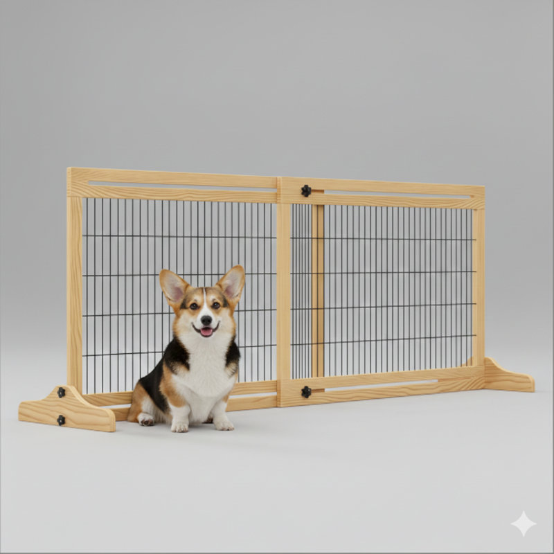 Large barrière pour animaux, barrière pour animaux en bois, barrière pour animaux autoportante pour votre maison, Naturel