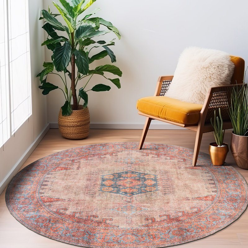 Tapis rouge / bleu à envers antidérapant Griffey, Rond 7 pi 10 po