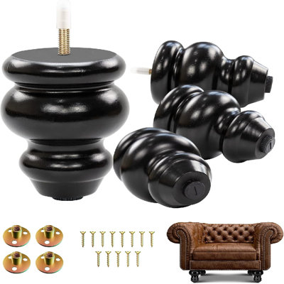Afsana 4 Round Black Ottoman Style Wood Legs