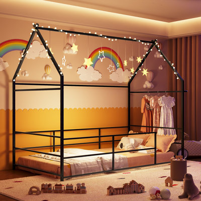 Twin Floor House Bed, Metal Twin Floor Bed Frame With Headboard & Footboard