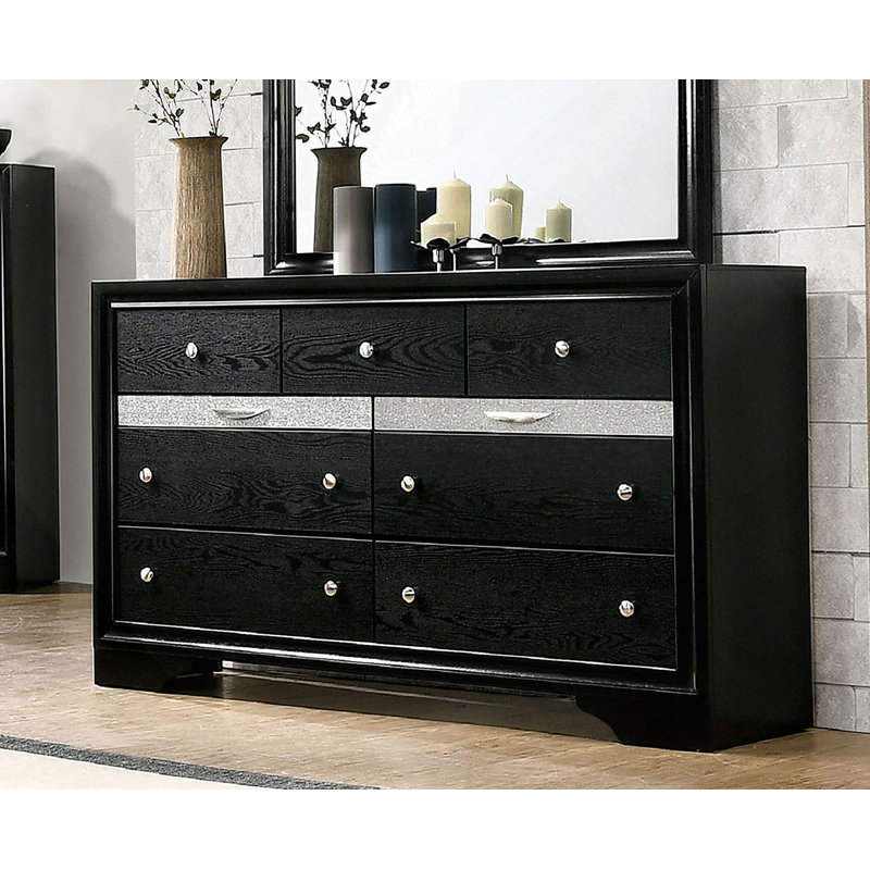 Commode de couleur noire avec miroir et ensemble de bijoux cachés
