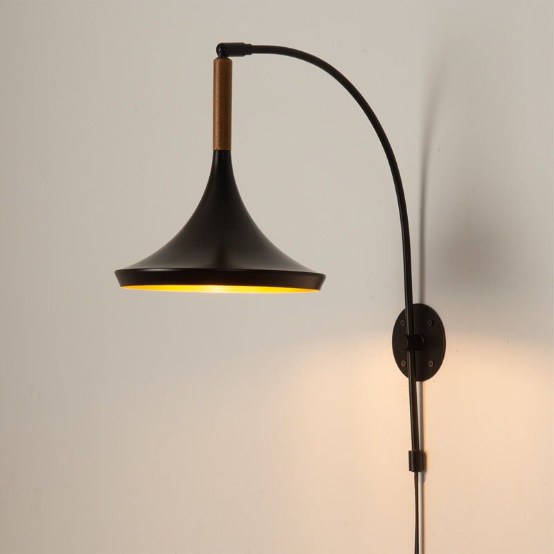 Lodi Wall Sconce - Matte Black & Walnut, Plug-in