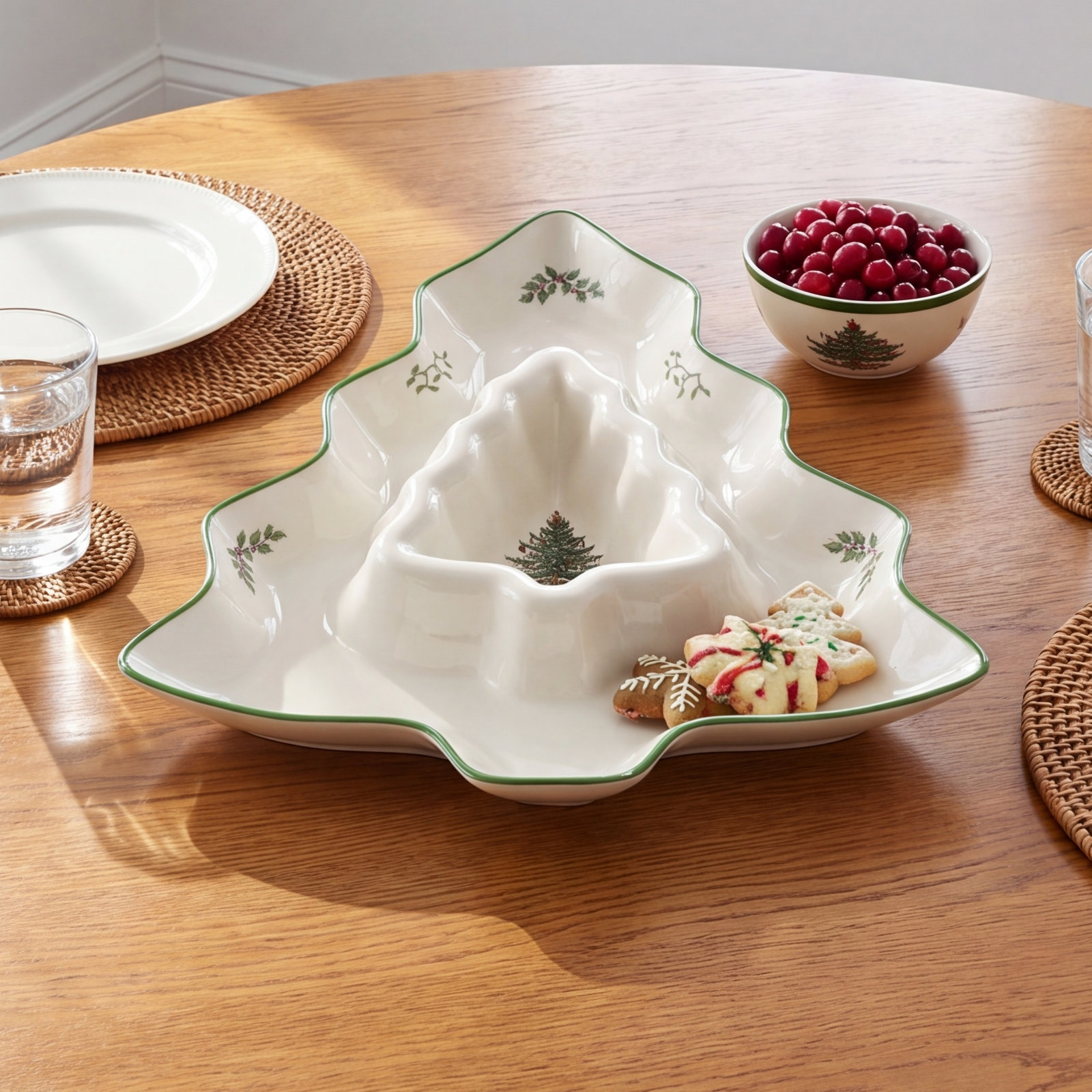 Spode Christmas Tree Chips and Dip Platter
