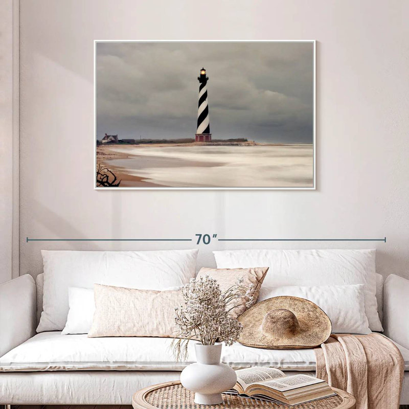Phare orageux du cap Hatteras, Cadre flottant blanc, 43 po x 29 po