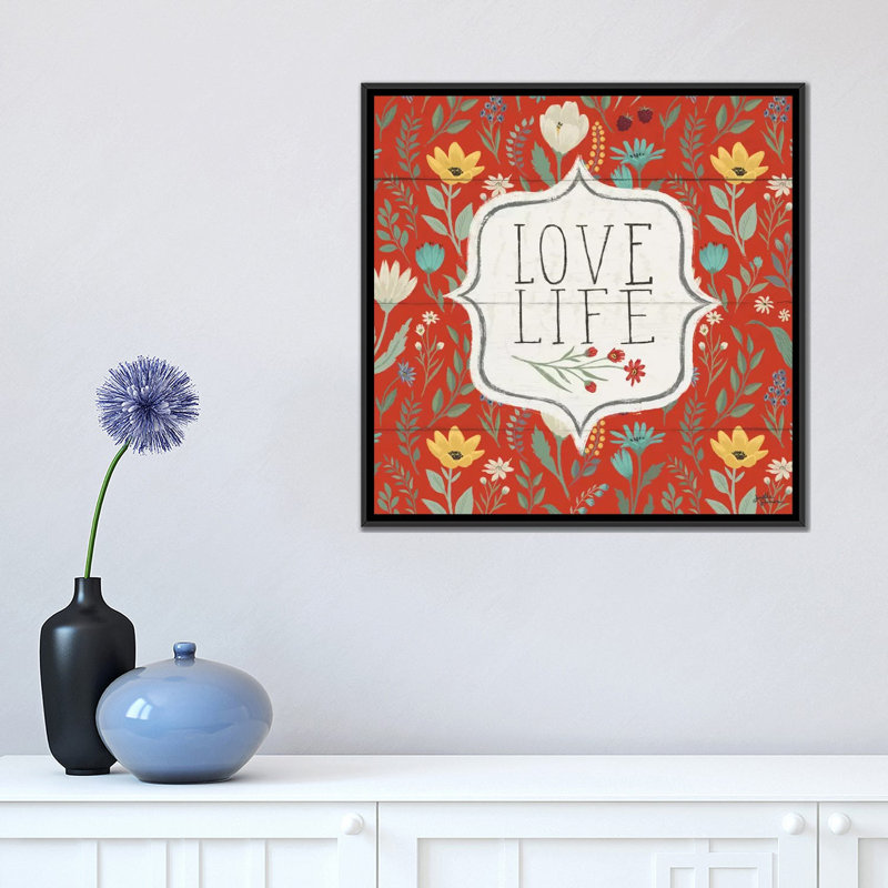« fleuriing pensées v », impression sur toile, H 18 po x l 18 po x P 1,5 po, Toile avec cadre noir, Pas de tapis