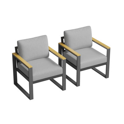 Ensemble de 2 fauteuils de patio en aluminium - Chaises d'extérieur toutes saisons avec coussins gris améliorés - Canapé simple en métal résistant à la rouille pour le jardin, la terrasse et le balcon