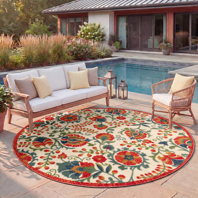 Tapis floral intérieur / extérieur Deka, Rond 7 pi 10 po