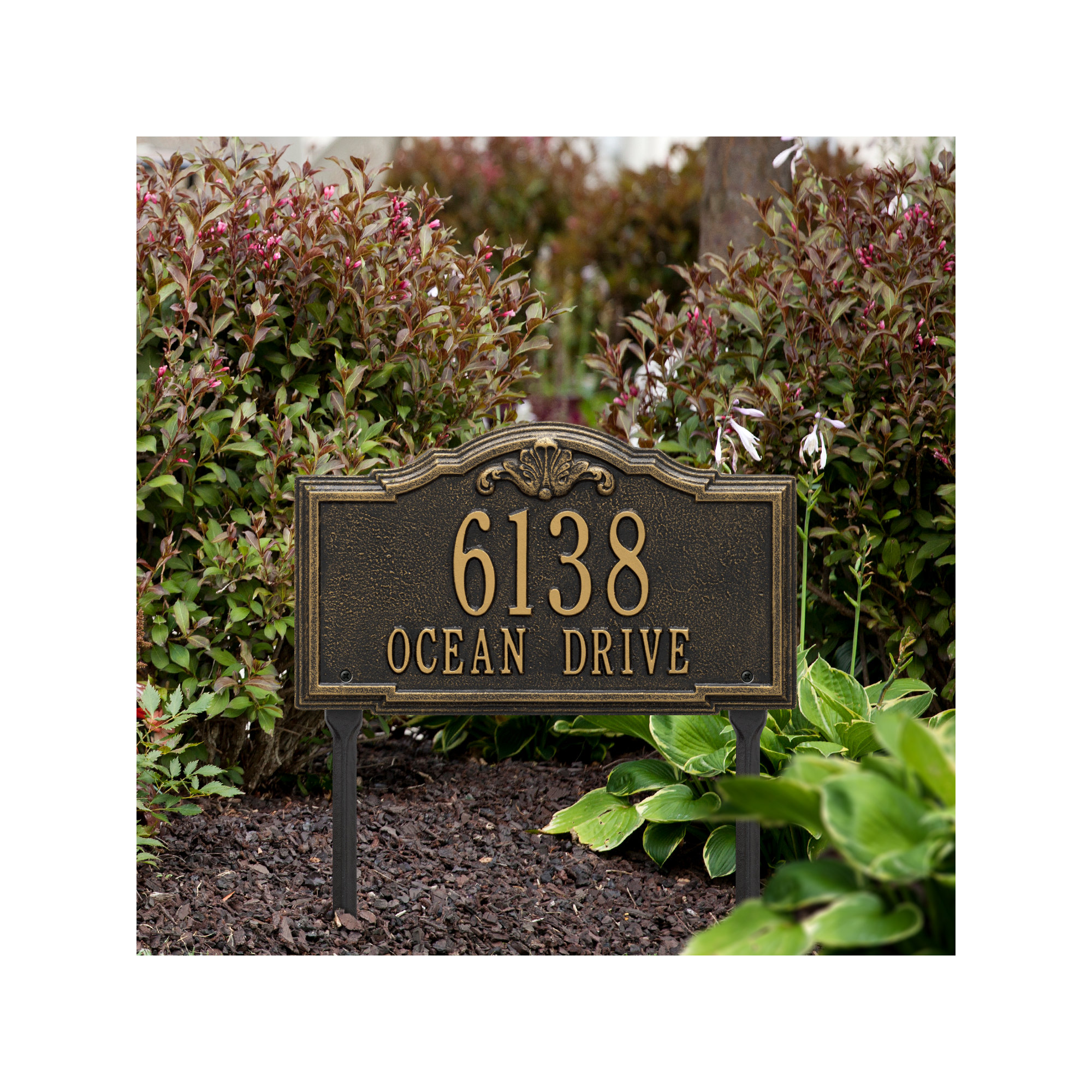 Gatewood Personalized Standard 2-Line Lawn Address Sign, Yes, Black/Gold