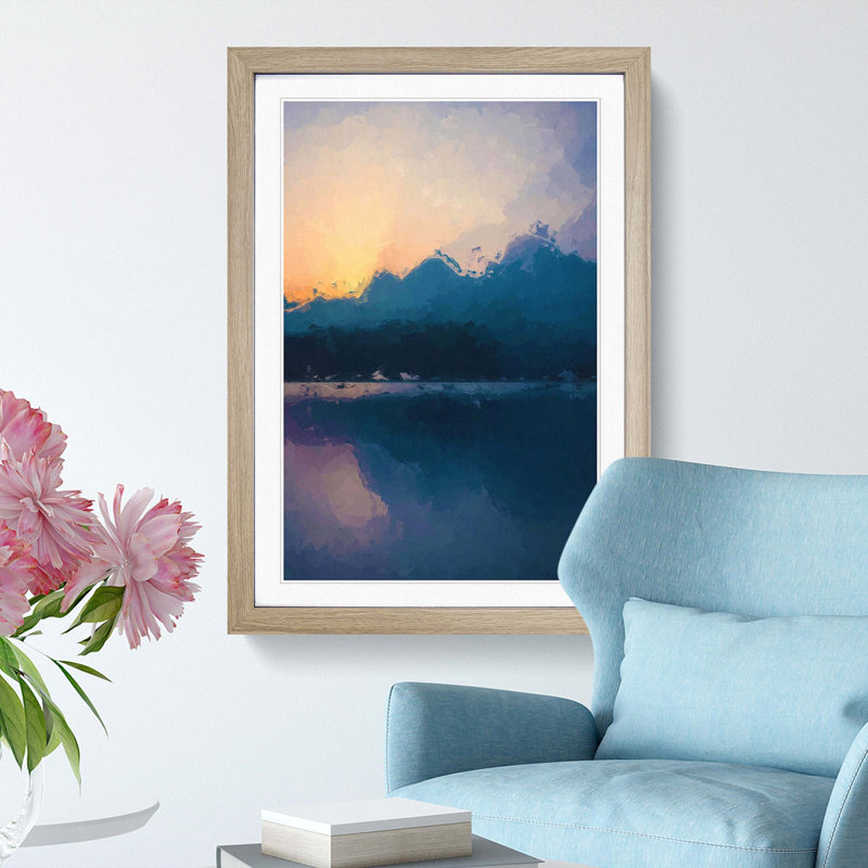 Sunrise over the Mountains Abstract Art - Picture Frame Graphic Art Print, 65cm H x 48cm W x 2cm D, Oak Framed
