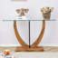 Table rectangulaire moderne en verre minimaliste avec plateau en verre trempé et pieds en bois aggloméré