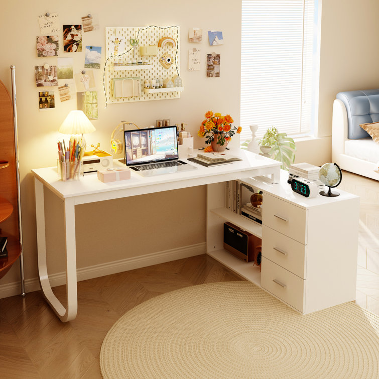 Fort Myers Reversible Multi-Functional Desk with Storage Drawers and Open Shelving