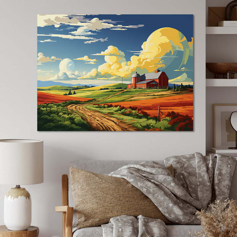 Minimaliste Indiana Barns Countryside II - Barns, art mural, H 34 po x l 44 po x P 1,5 po, Toile tendue