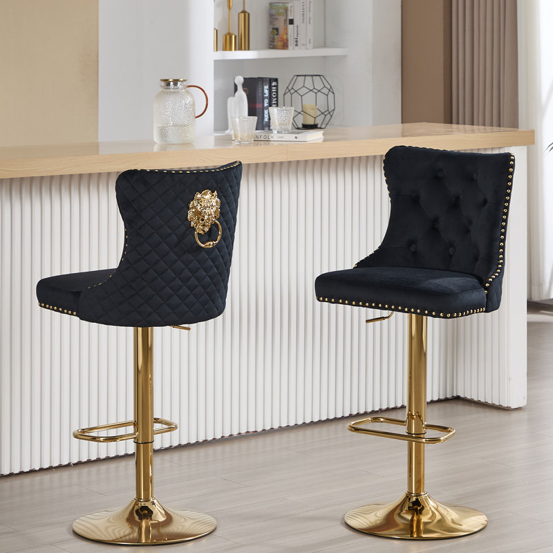 Tabouret de comptoir pivotant à hauteur réglable avec structure en métal, Doré, Noir