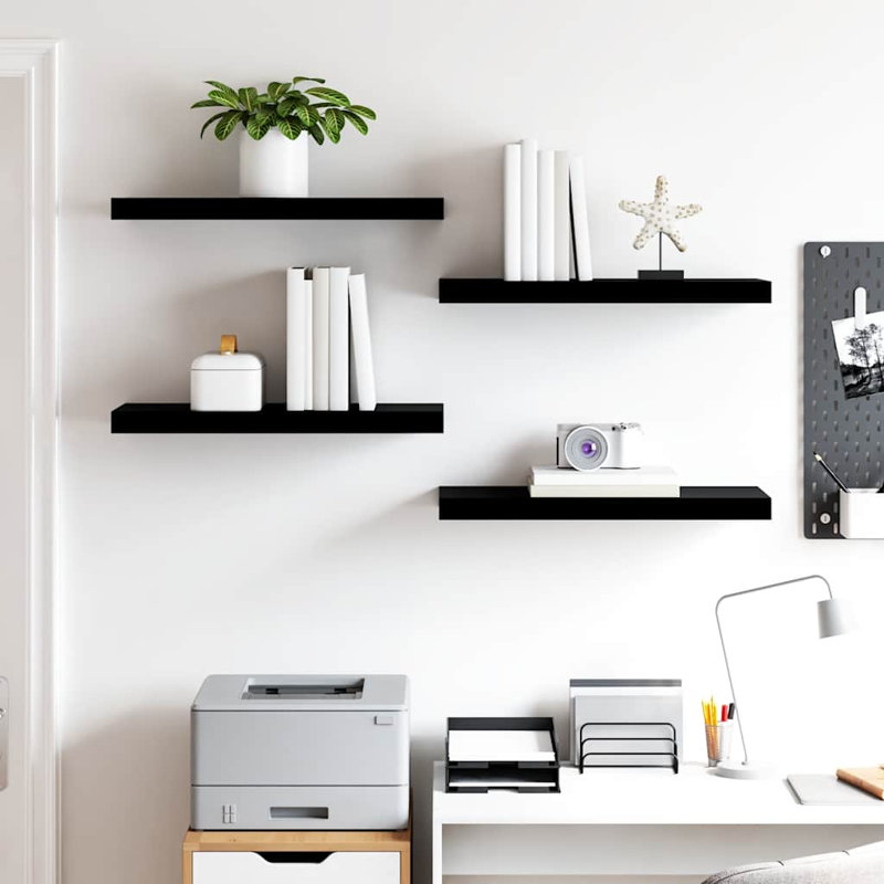 Ensemble de 4 tablettes murales pour cadres photo, H 1,5 po x l 23,6 po x P 9,3 po, Noir très lustré, 4