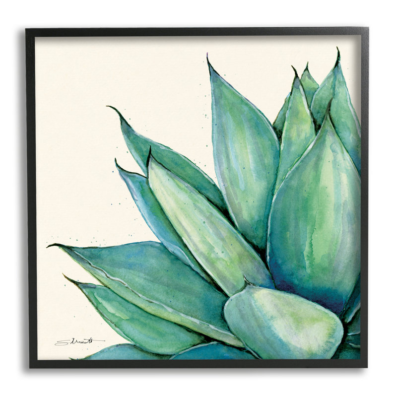 «Green Aloe Plant Succulent» par Stephanie Workman Marrott - cadre flottant, impression sur bois, Giclée encadrée noir minuit