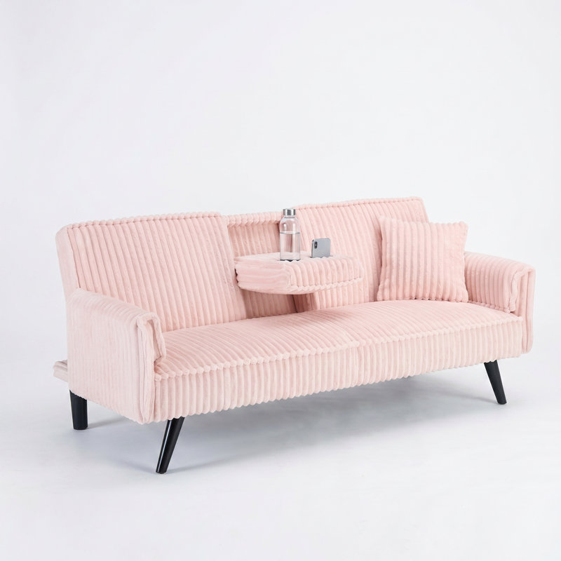 Amesbury 72.04" W x 38.58" D x 31.1" H Convertible Corduroy Sofa, Pink Corduroy