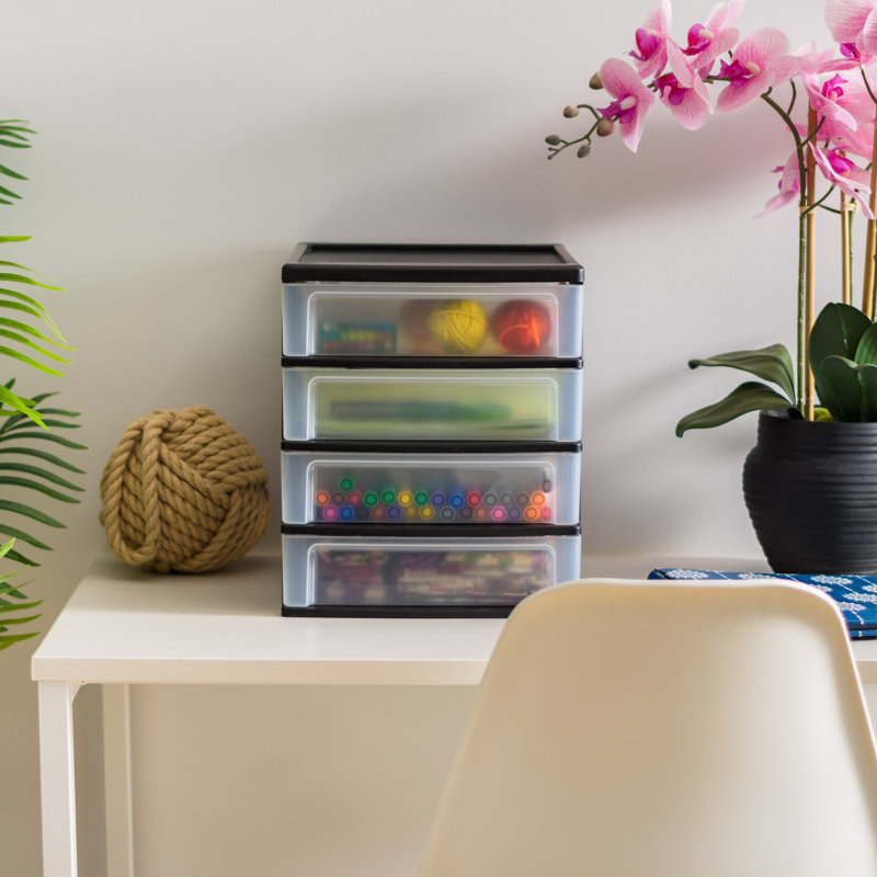 Small Black Plastic 4-Drawer Stackable Organizer