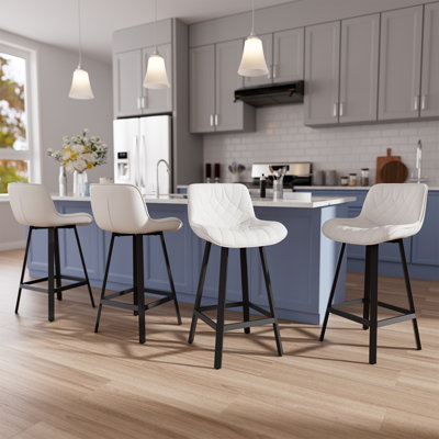 Ensemble de 4 tabourets de bar de 26 po avec pieds en métal et tabouret de bar en cuir blanc Farmhouse