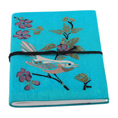 Novica Handmade Joyous Chant Rayon Embroidered Journal