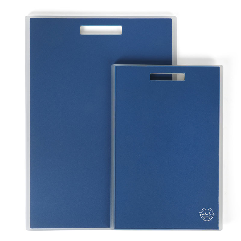 Blue Polypropylene 2-Piece Cutting Board Set with Non-Slip Edges