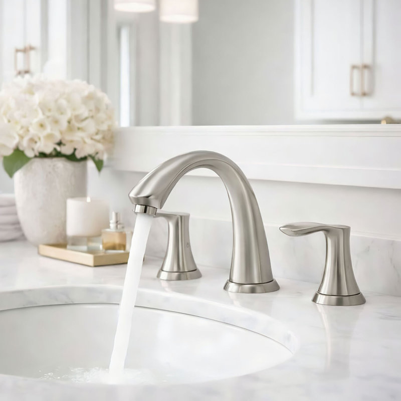 Widespread Bathroom Faucet 3 Hole, 2-Handle Bathroom Sink Faucet With Drain Assembly And Supply Lines, Brushed Nickel