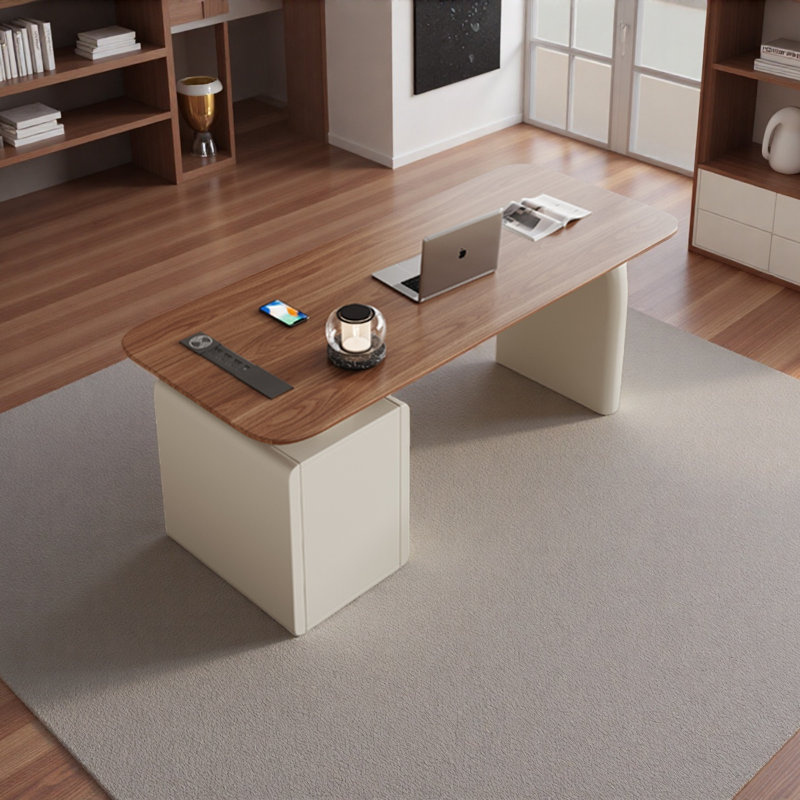 Solid Wood Desk with Hidden Smart Socket Wireless, 29.52" H x 55.11" W x 23.62" D
