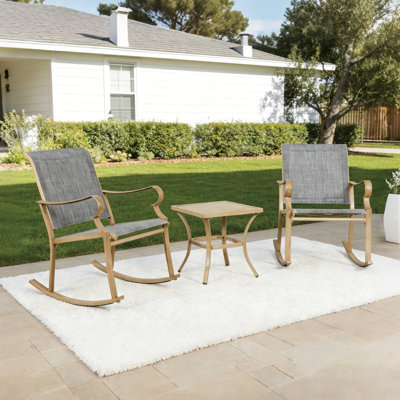 3-Piece Outdoor Outdoor Patio Rocking Chairs, Seating Group for Porch, Poolside, Garden