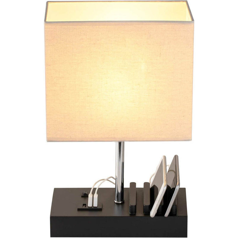Wood Table Lamp, Black, Beige