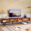 Meuble télé 70 po Mid-Century avec lumières DEL, portes coulissantes et console multimédia pour téléviseur de 75 po ou moins-22732284