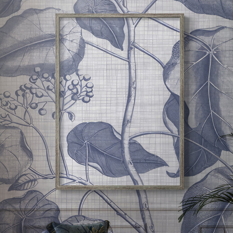 Navy & Linen Botanical VIII Framed Print - Solid Wood, 21" H x 17" W
