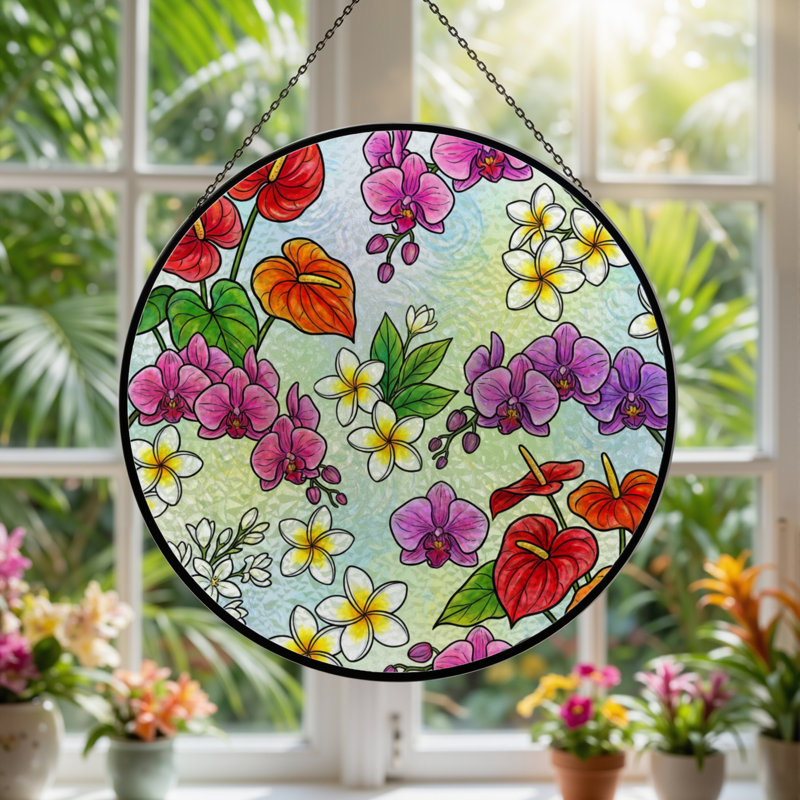 Panneau de vitrail à motif floral H 12 po, H 12 po x l 12 po