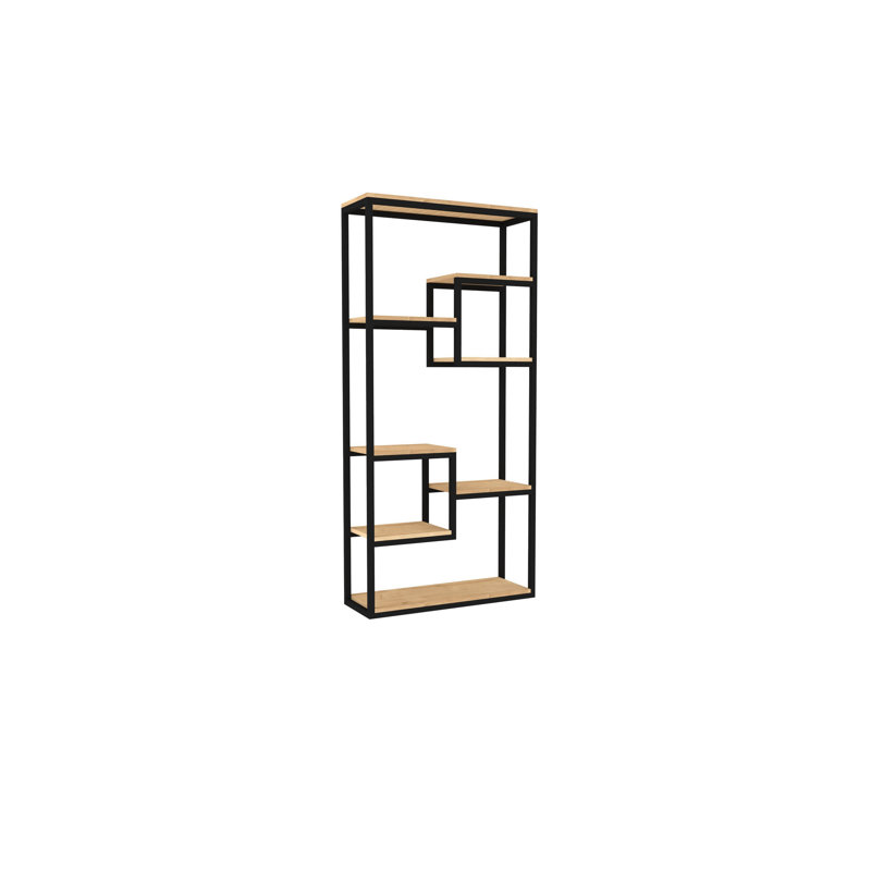 Bibliothèque moderne et industrielle, saphir et noir, 33,5 po x 71,7 po x 11,4 po | 100% panneau de particules enduit de mélamine et structure en métal | Conception murale, rangement élégant et fonctionnel pour la maison et le bureau