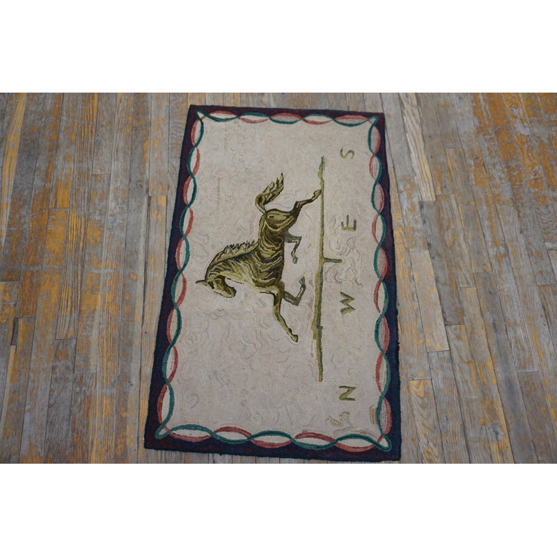 Vintage American Folk Art Horse Weathervane Hooked Rug