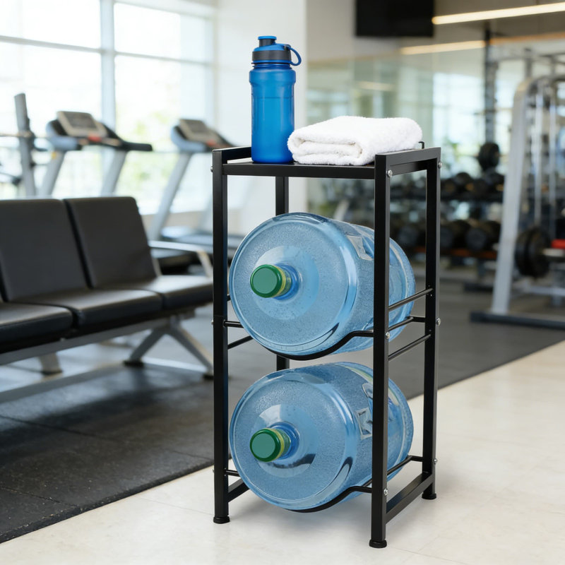 Support à eau robuste à 3 niveaux avec tablette de rangement supérieure, support de refroidisseur d'eau amovible pour bouteilles de 5 gallons, cuisine de bureau à domicile