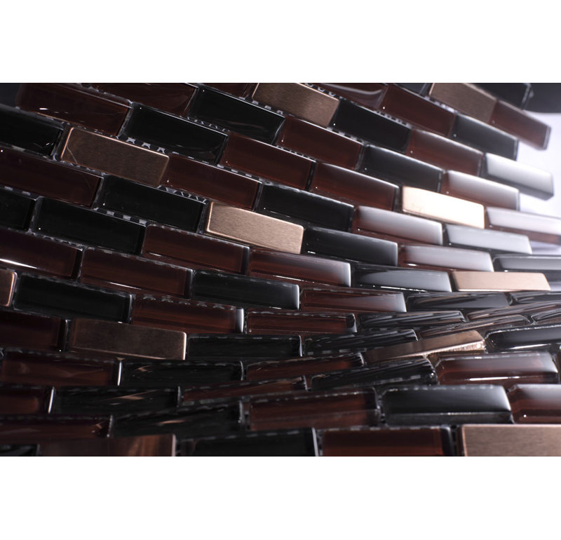 11.75'' X 12'' Metal/Glass Brick Joint Mosaic Wall Tile, Chocolate Brown/Red