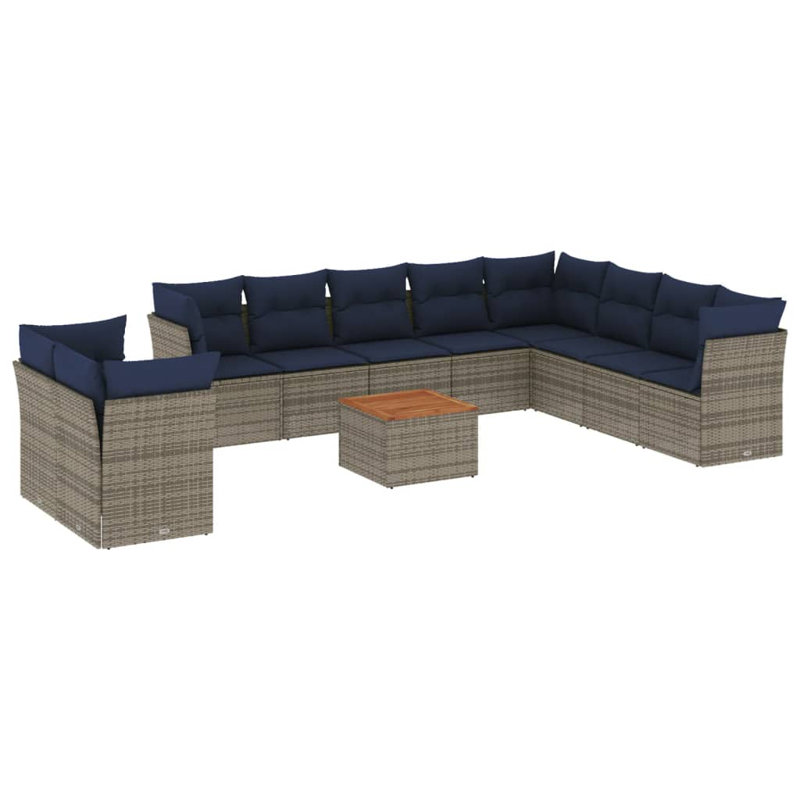 Ensemble de canapé de patio 11 pièces avec coussins en rotin de polyester, Gris, Marine