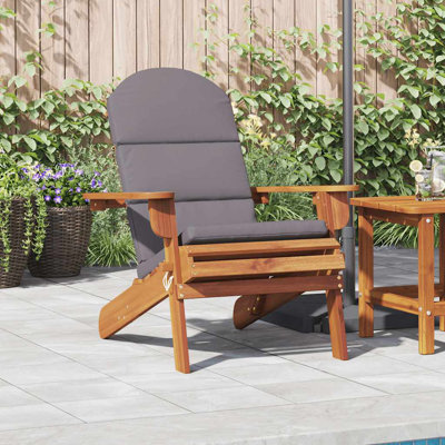 vidaXL Adirondack Garden Chair, Foldable, Solid Acacia Wood with Cream Cushions, Brown Ergonomic Outdoor Lounge Armchair for Summer Relaxation, Patio, by Highland Dunes