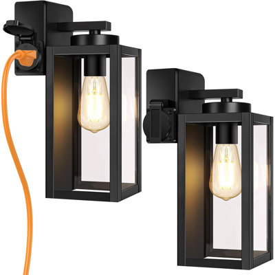 2Pack Porch Lights Outdoor With UL Certified Outlet Modern Outdoor Wall Lights Exterior Lighting Fixtures Waterproof