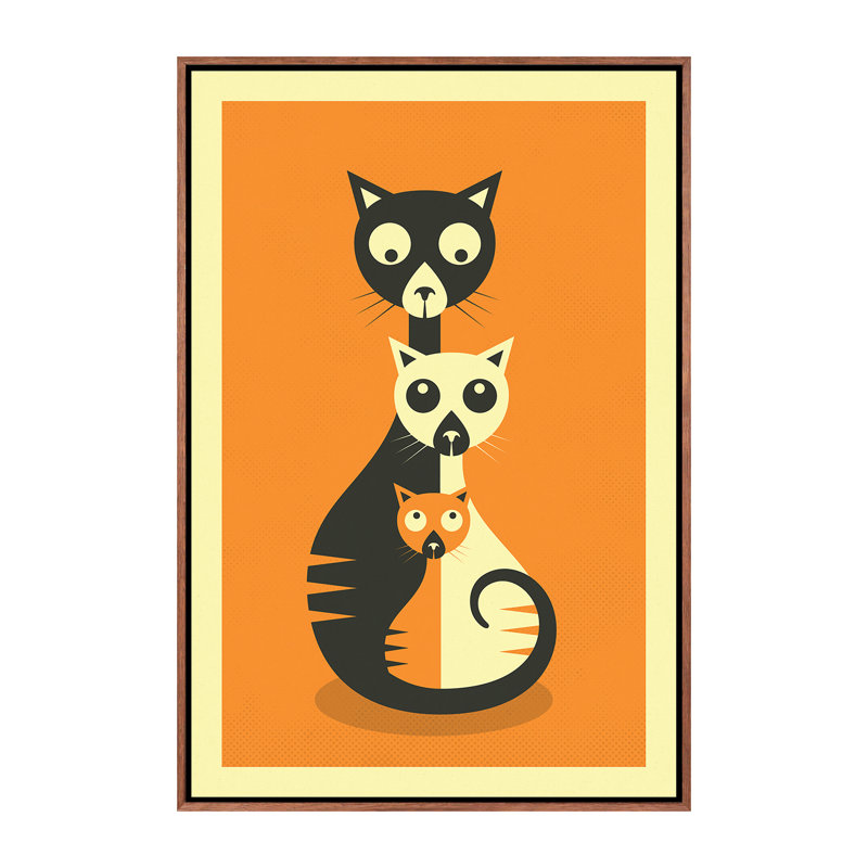 Décoration murale chats assis, Toile classique avec cadre brun, H 26 po x l 18 po x 1,5 po