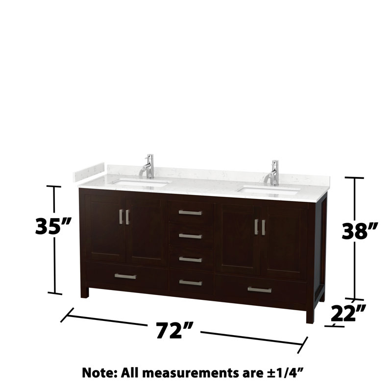 Sheffield 72" Double Bathroom Vanity Set, Carrara Cultured Marble, Espresso