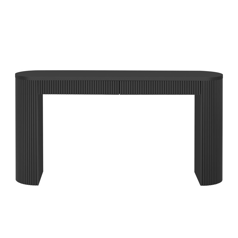 58.3" Entryway Table With Large Top And Dual Drawers,Console Table With Arched Sturdy Legs Stripe Design,Pine Veneer Sofa Table With Adjustable Feet For Living Room, Hallway,Foyer, Kitchen
