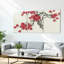 Ensemble de 3 tableaux muraux sur toile de style oriental, représentant des branches de cerisier rouge en fleurs.-54920632