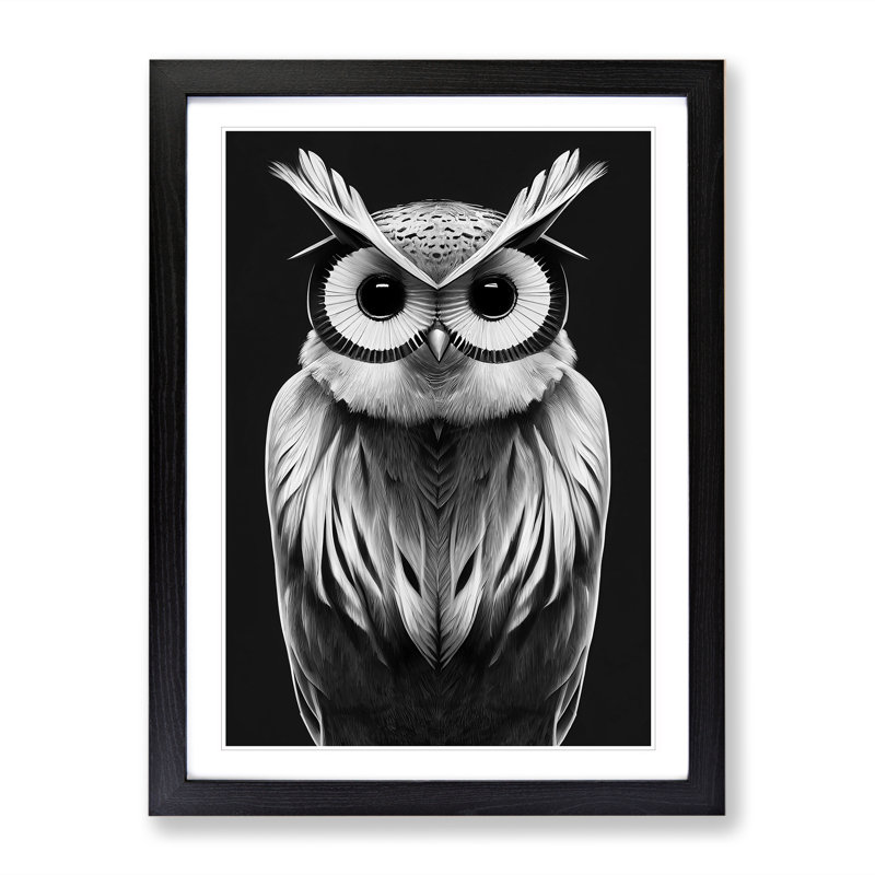Owl in Monochrome No.6 - Framed Print, Black, 64cm H x 46cm W x 2cm D