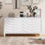 Élégant buffet doté de portes à motif ondulé sophistiquées avec un design à rainures arquées dans un agencement élégant à quatre portes, réglable, adapté pour le bureau, le vestibule et le salon (blanc)-121086043